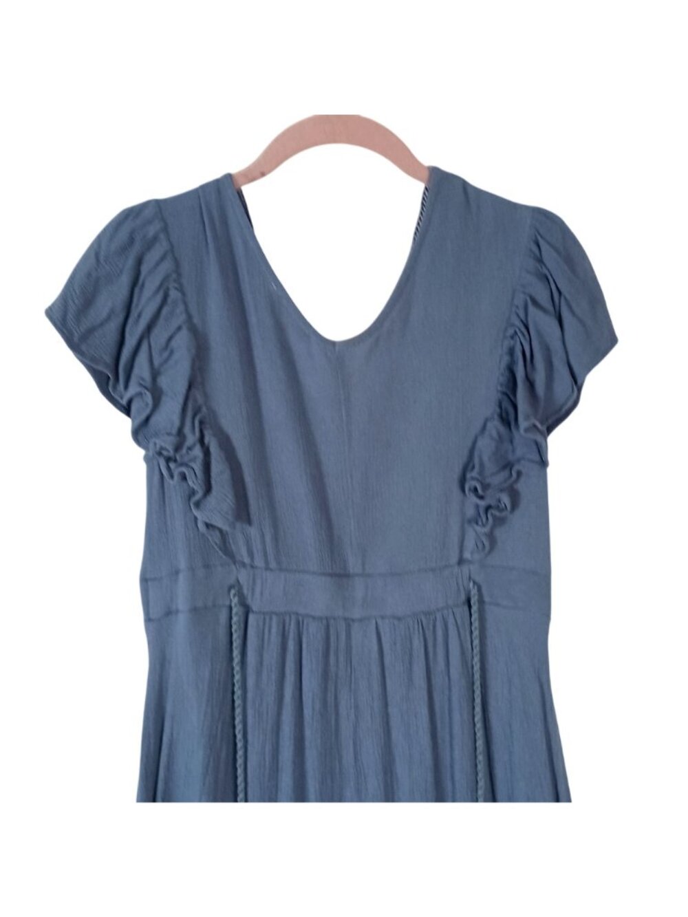 Baltic Born Jennifer Blue Maxi Dress Womens Sz S Deep V Flutter Sleeve Lace Slit - Picture 7 of 10